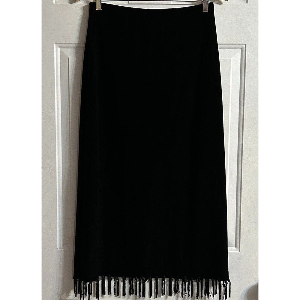 Ronni Nicole By Ouida Black Velvet Pencil Skirt Bottom Fringe Back Slit M